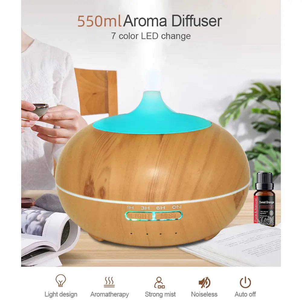 550Ml Ultrasonic Aroma Diffuser, Remote Control Included, 7 LED Light Options, Whisper-Quiet for Sleep & Relaxation