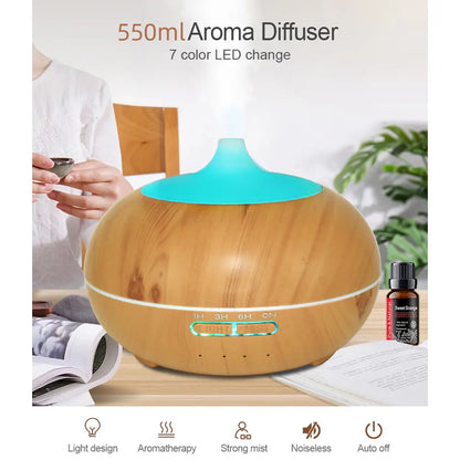 550Ml Ultrasonic Aroma Diffuser, Remote Control Included, 7 LED Light Options, Whisper-Quiet for Sleep & Relaxation