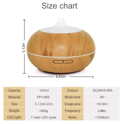 550Ml Ultrasonic Aroma Diffuser, Remote Control Included, 7 LED Light Options, Whisper-Quiet for Sleep & Relaxation